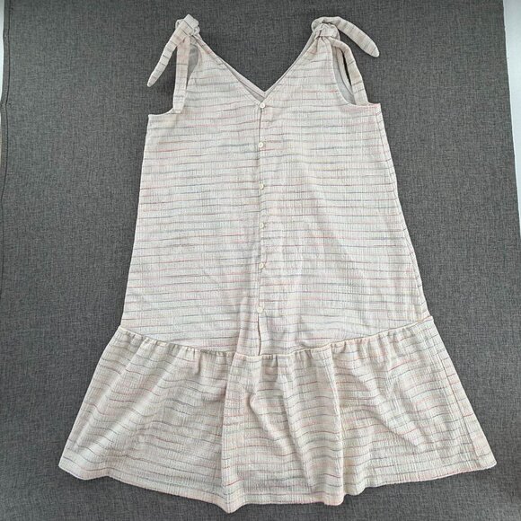 LOFT Button Flounce Dress Small‎ Tie Shoulder Sleeveless Cotton Blend Ivory - Picture 1 of 13